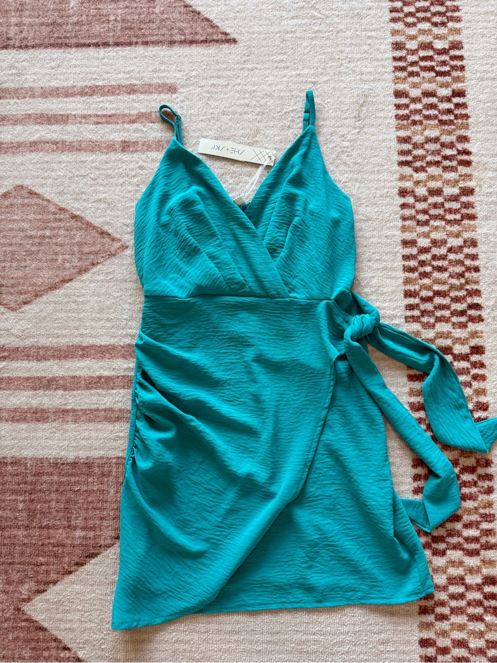 Teal Wrap-Front Spaghetti Strap Dress